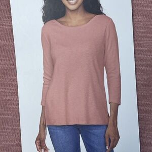Kirkland Signature Women's L 3/4 Sleeve Boatneck Tee Pink e0590
